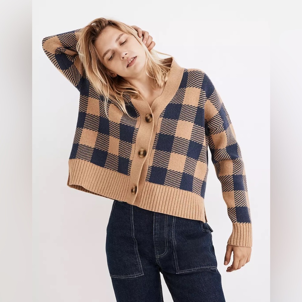 MADEWELL Bayberry Cardigan Sweater in Buffalo Check